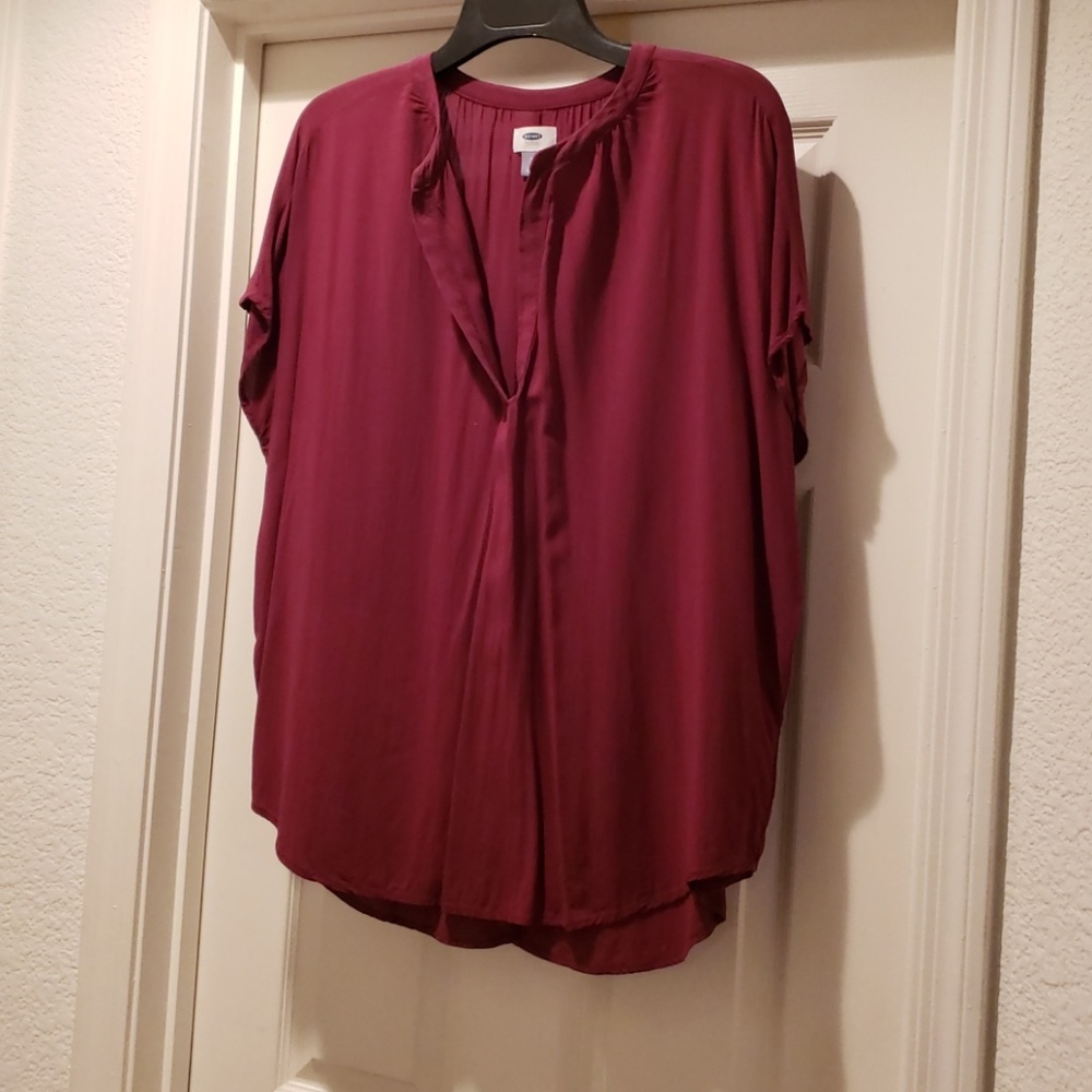Burgundy deep V neck rayon blouse